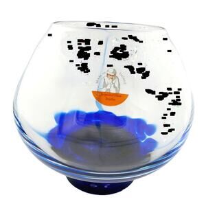 Vintage Colbalt Blue Jerpoint Glass Studio Vase Bowl 5.5" Designer Ireland Made